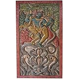Antique Hand Carved Krishna Dance on Snake Kaliya Wood Carving Relief Panel ,Teak Wood Wall Hanging, Wall sculpture