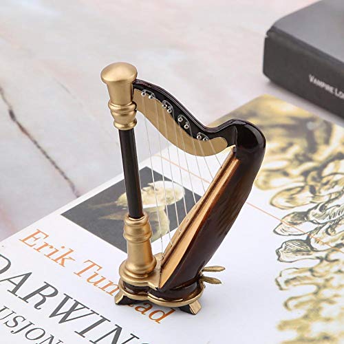 idalinya Wood Collectible 4in Wooden Miniature Harp Replica with Gift Case Instrument Model Musical Gifts Ornaments