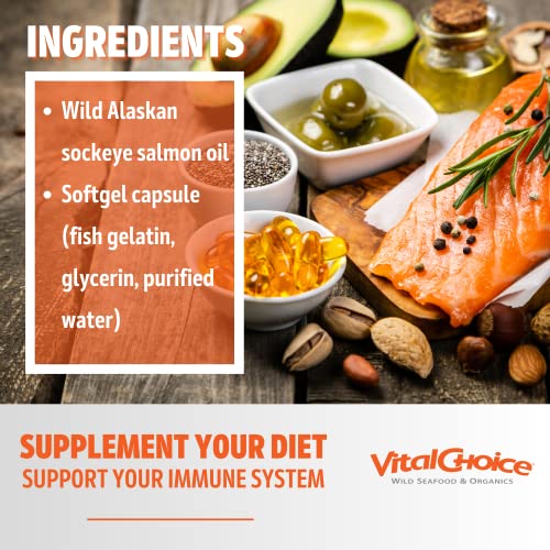 Vital Choice Wild Alaskan Sockeye Salmon Oil, 1,000mg Soft Gels, 90