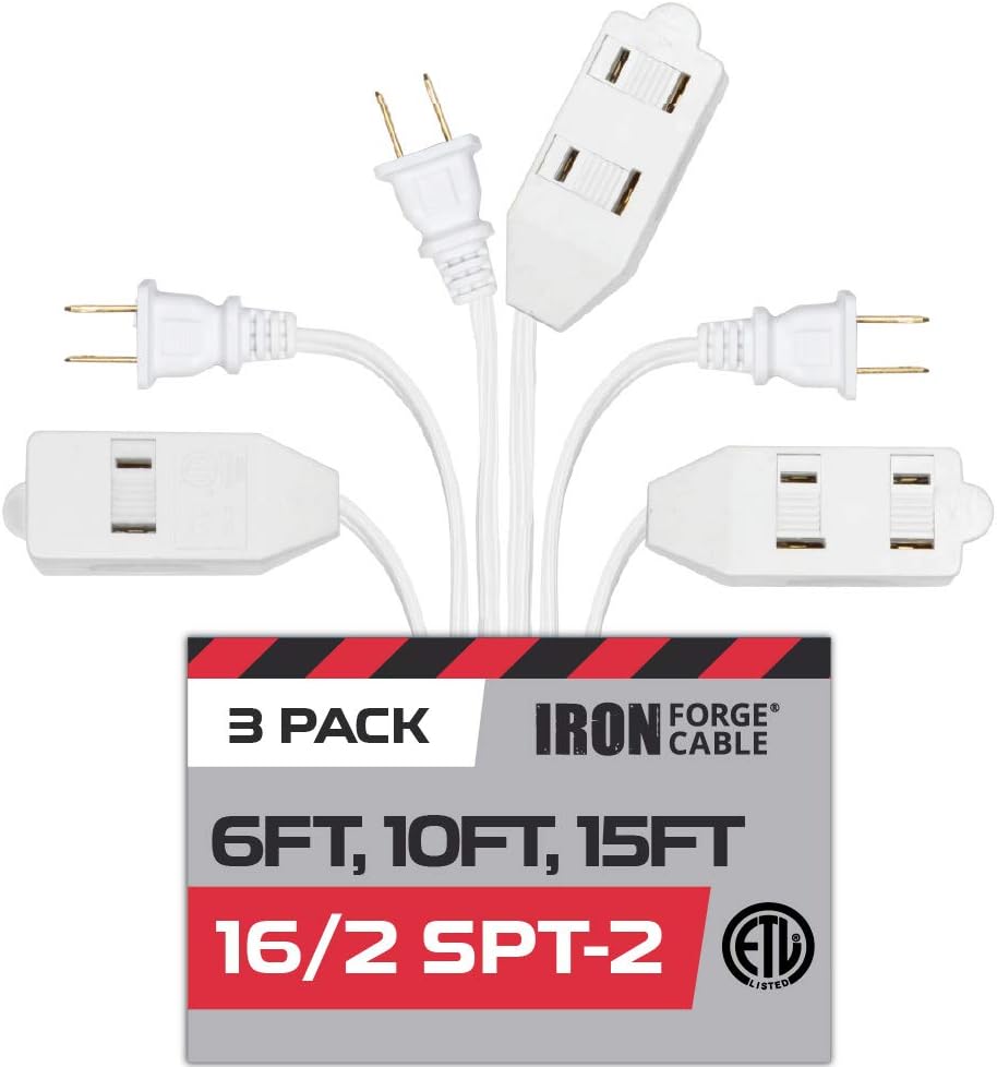 White Extension Cord 3 Pack, 6ft 10ft & 15ft - 16/2 Durable Electrical Cable: Home Audio & Theater