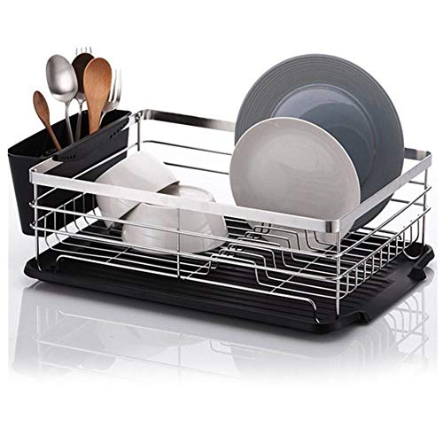 Premium Large Capacity Dish Storage Rack, Sink Dish Drainer Dinnerware Organizer with Drain Board (Silver)