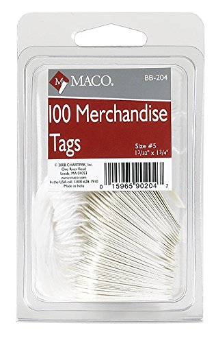 UPC 015965902047, MACO White Strung Merchandise Tags, #5 - 1-3/32 x 1-3/4 Inches, 100 Per Pack (BB-204)