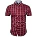 MUSE FATH Short Sleeve Shirt-Plaid Cotton Shirt-Casual Short Sleeve Shirt-Wine Red-L