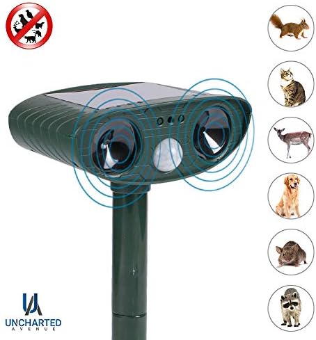 Uncharted Avenue Ultrasonic Animal Repeller โ Outdoor Solar Powered Waterproof Pest Repellent with Ultrasonic Technology. Repels Deer, Foxes, Birds, Skunks, Rats, Bears, Rodents 2018 Model