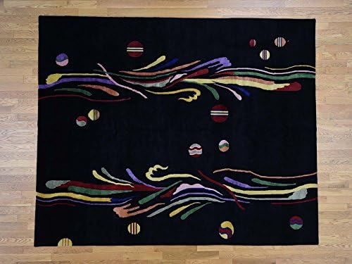 8'2"x10' Modern Black Nepali Hand Knotted Pure Wool Oriental Closeout Rug G39353