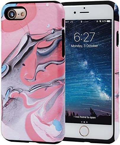 iPhone 7 Case, SKINU Pattern [Shockproof 2 in 1 Hybrid] Rugged [Heavy Duty Combo] [Dual Layer] High Impact Durable Back Case Cover For iPhone 7 - Pink Marble