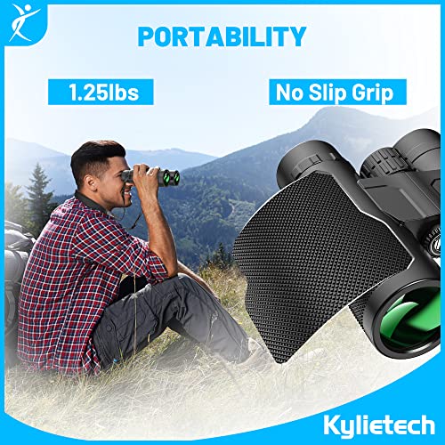 Powerful Adult Binoculars, Kylietech 12x42 Compact Binoculars with Tripod, Waterproof Binoculars with BAK-4 Prisms, FMC Lens, Phone Adapter for Photography, Stargazing
