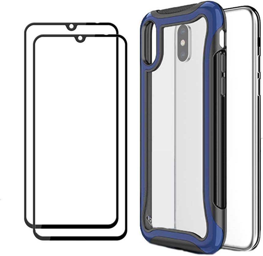 FANFO® Rugged Clear Case for Samsung Galaxy A20s, [Candy series] Full-body Shock-Absorption Anti-fingerprint Anti-fall + 2 PACK Screen Protector, Blue