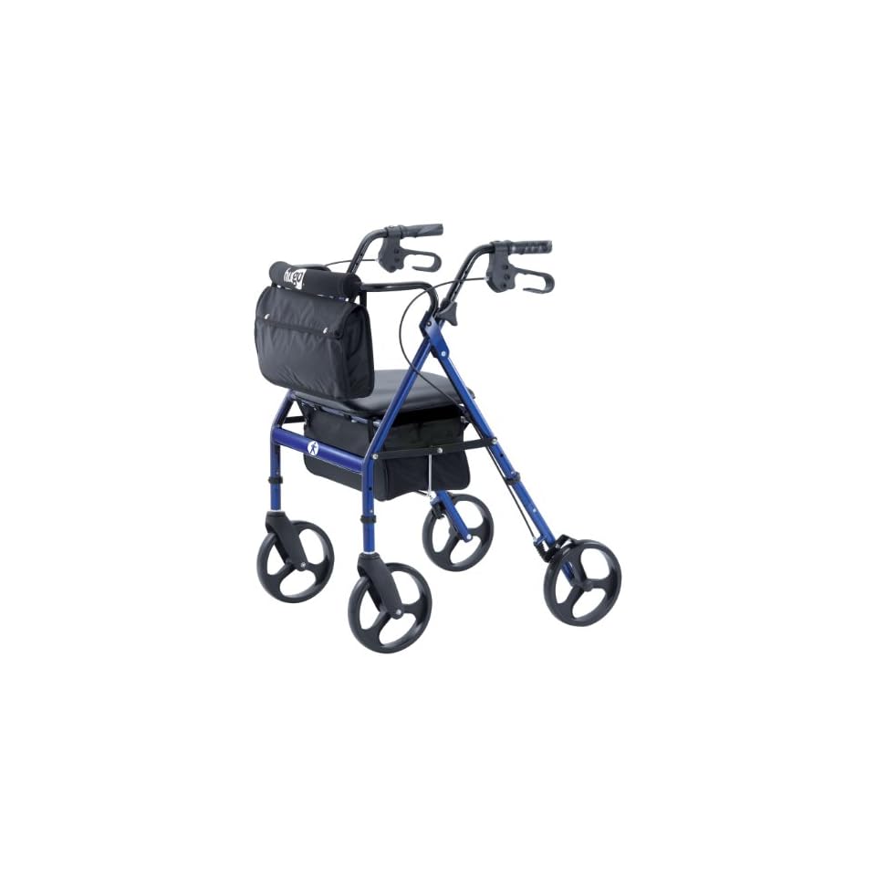 Hugo Elite Rollator Walker with Seat, Backrest and Saddle Bag, Blue on