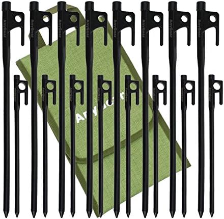 AnyGear Heavy Duty Forged Steel Burly Tent Solid Stakes with Carrying Bag, 16 Pack