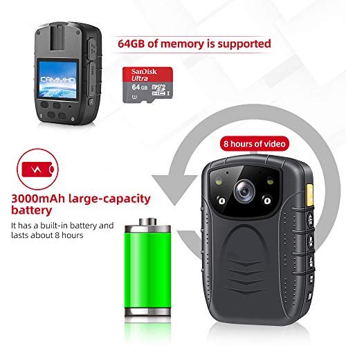 Body Worn Camera with Audio,1296P CAMMHD Police Body Cameras for
