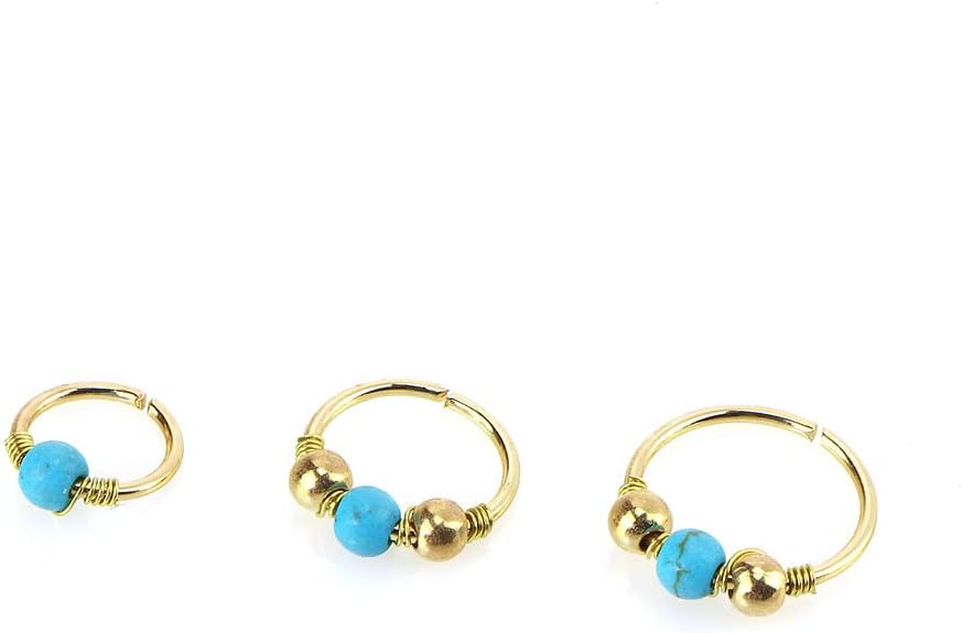 Repino Women's Retro Stainless Steel Crystal Blue Turquoise Round Beads Nose Ring