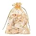 PH PandaHall 5x7 Inch Heart Printed Organza Bags 100pcs Golden Gift Bags Jewelry Pouch Bag Organza Mesh Sheer Drawstring Bag Wedding Favors for Mother Festival Christmas