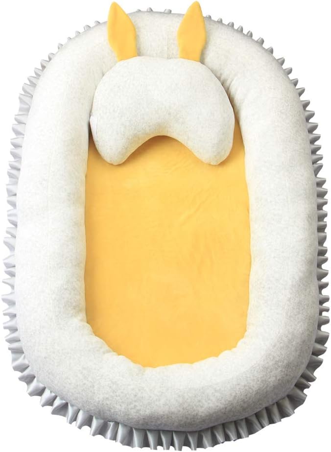 vocheer Baby Bassinet Bed, Baby Lounger Bed Portable Sleeping Crib Soft Breather Mattress with Lace for Newborn 0-8 Months, Yellow