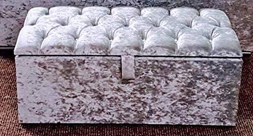 Large 40" & Medium Size 30" Crushed Velvet Diamonte, Diamond, Ottoman, Storage, Blanket Box (Medium 30" Length, Silver)