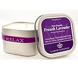 Scented (French Lavender) Soy Wax Aromatherapy 8oz Massage Candle in Square Tin - Made in USA - Romantic Candle with Pure Essential Oil and All Natural Ingredients