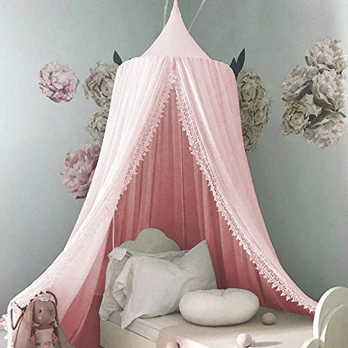 OldPAPA Canopy for Girls Bed,Princess Bed Canopy Net for Kids Baby Bed, Round Dome Kids Indoor Outdoor Castle Play Tent Hanging House Decoration Reading Nook