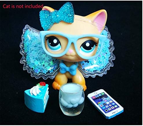 LPS Accessories Kit Wings Glasses Bow Collar Drink Cake 7 PCS Outfit Lot Gift Bag for LPS Cat and Dog CAT is NOT Included (Blue)
