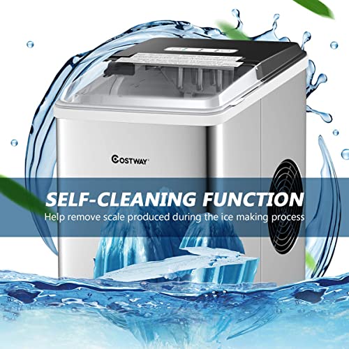 COSTWAY Countertop Ice Maker, Selfcleaning Function, Ice Cubes Ready