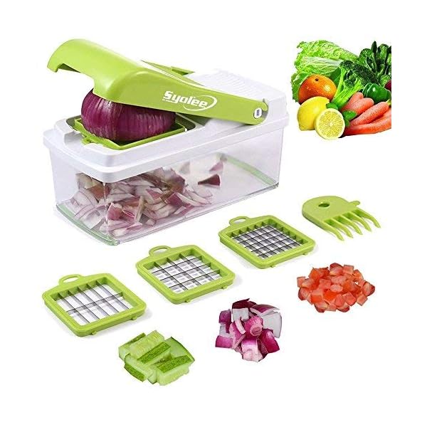 Vegetable Chopper Veggie Fruit Dicer Food Cutter with 3 Interchangeable Blades Perfect for Potato Tomato Onion Carrot…
