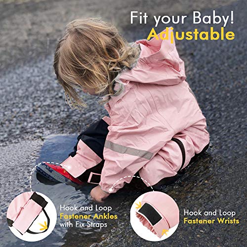 HAPIU Kids Toddler Rain Suit Muddy Buddy Waterproof Coverall,Pink,5T,Upgraded