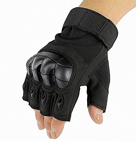 Tactical Gloves, HeeLinB Hard knuckle Half Finger Fingerless Shooting Army Police Airsoft Sports Gear (Black, Large)