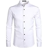 ZEROYAA Mens Hipster Solid Slim Fit Long Sleeve Mandarin Collar Dress Shirts