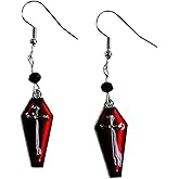 Gothic Coffin Cross Earrings for Women,Vintage Red Black Crystal Earrings Punk Style Coffin Earring Goth Cross Vampire Earring Halloween Victoria Cosplay Jewelry Accessories