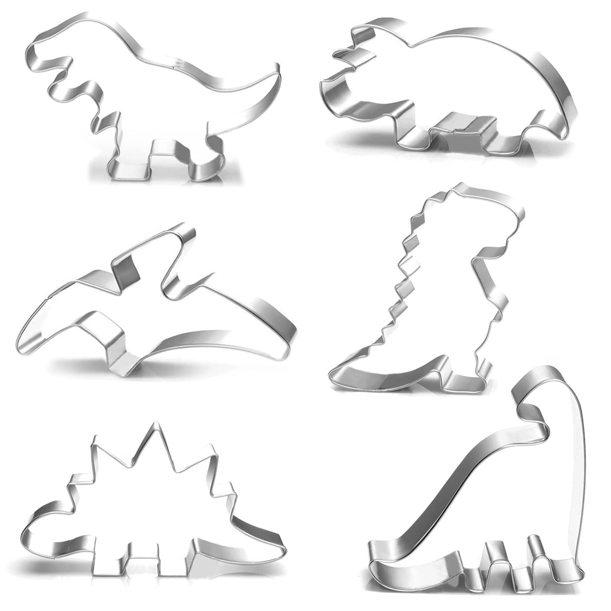 Dinosaur Cookie Cutters Set,Dinosaur Sandwich Cutter,6pcs Dino shaped cookie cutter,T-Rex,Pterosauria,Triceratops Food Grade Material Stainless Steel