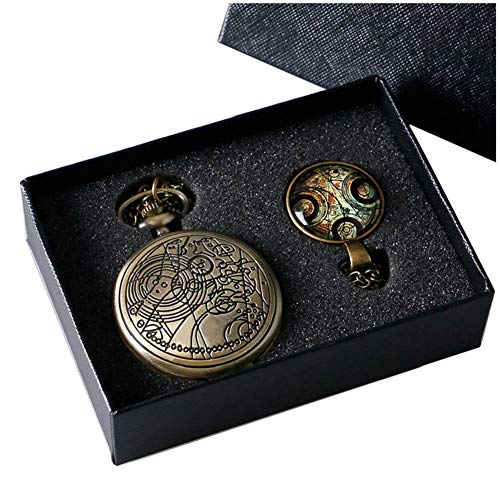 YISUYA Vintage Bronze Doctor Who Retro Dr. Who Quartz Pocket Watch with Necklace & Gift Box
