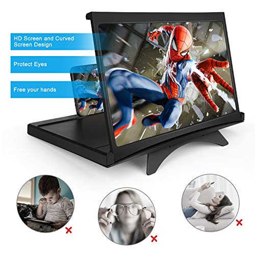 Achort 12'' Screen Magnifier for Cell Phone 3D MobileMagnifier Screen HD with Foldable Phone Stand Amplifier wth Camera… - Image 3