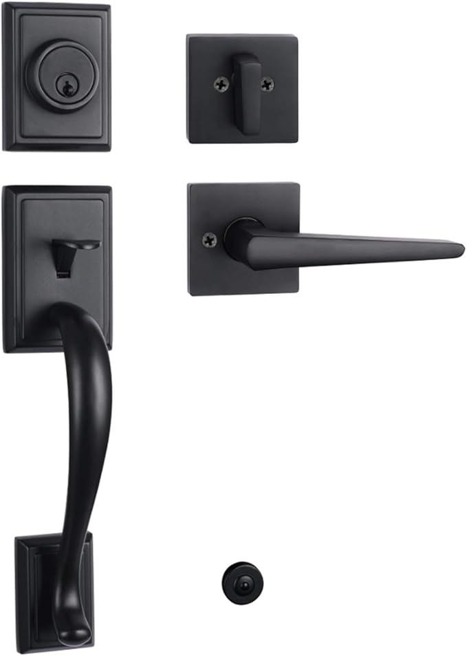 Matte Black Keyed Entry HandleSet Modern Style Front Door Entrance