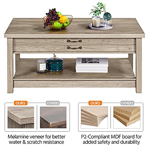 Yaheetech Grey Coffee Table, Lift Top Coffee Table with Hidden