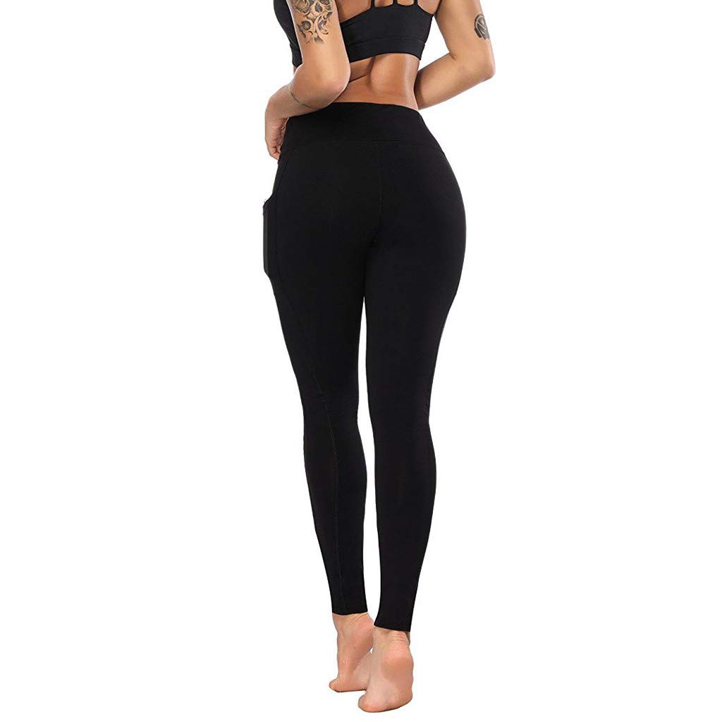 High Waist Yoga Pants - Yoga Pants with Pockets Tummy Control, 4 Ways Stretch Workout Running Yoga Leggings Black
