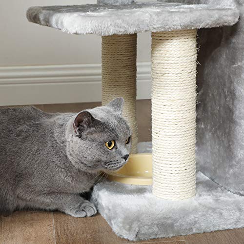 FEANDREA MultiLevel Cat Tree with Feeder Bowl, SisalCovered