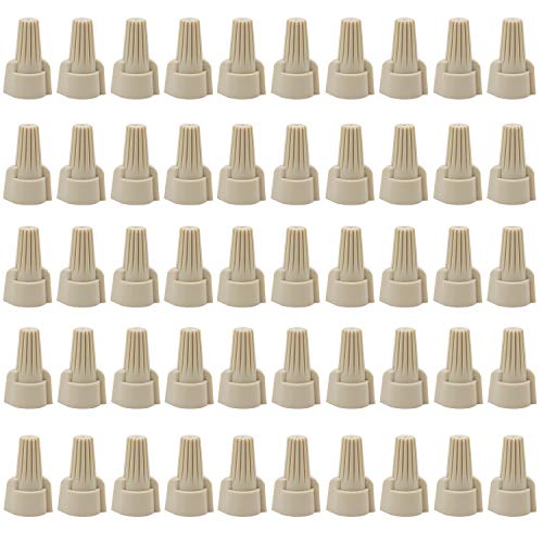WiMas 50PCS Winged Wire Connectors Easy Twist-On Ribbed Cap Electrical Wire Connector Spring Inserted Nuts Caps (P2:22-8AWG (Beige))