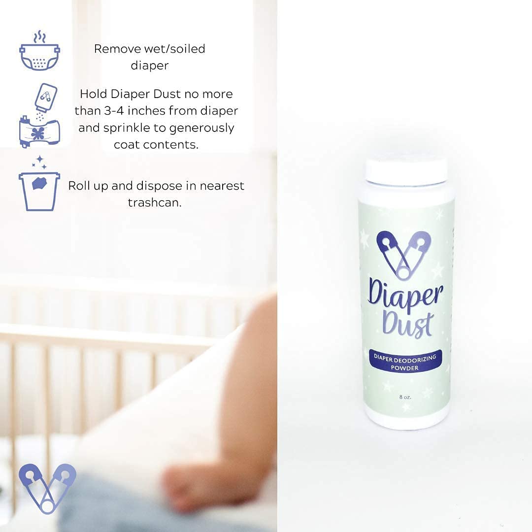 Diaper Dust - Diaper Deodorizing Powder with Activated Charcoal - Diaper Odor Eliminator, No Diaper Pail Needed, Portable and Unscented - Dusting Powder Diaper Smell Eliminator, 2 Pack
