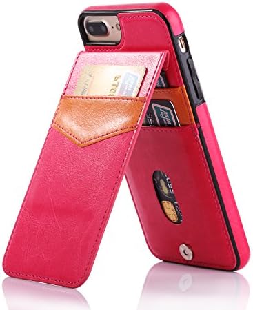 Onetop iPhone 7 Plus Case iPhone 8 Plus Case with Card Holder, Premium PU Leather Kickstand Wallet Case for iPhone 7 Plus 5.5 Inch(Pink)