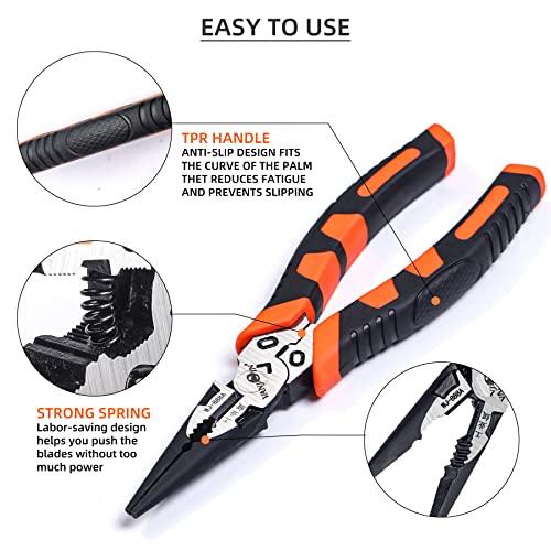 Needle Nose Pliers with Side Cutter Wire Crimper and Wrench, VANJOIN 8