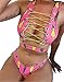 xlskA Women's Two Piece African Bikini Set Print Padded Lace up High Cut Thong Swimsuit Bottoms (Pink, XL)