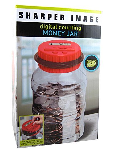 The Sharper Image Electronic Digital Coin Counting Money Jar - Piggy Savings Bank Color: Red Lid with Black Ring, Model: 1520033, Office Shop