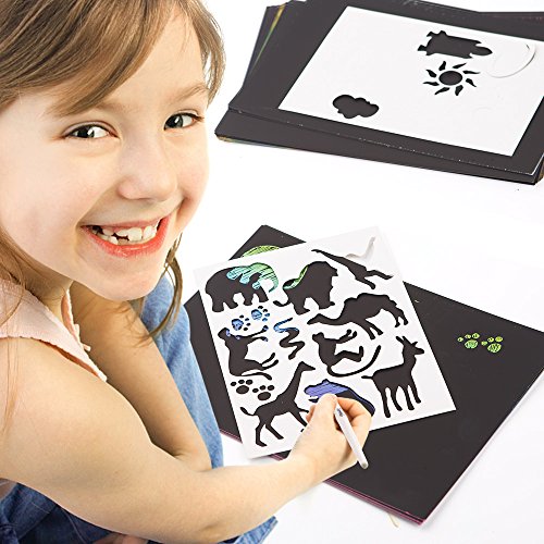 Jar Melo Combo Scratch Art Set: 26 Boards, 4 Stencil Sheet, 1 Stylus Tools, 2 Frames; Rainbow Scratch Pad Scratchboard Art Set for Kids