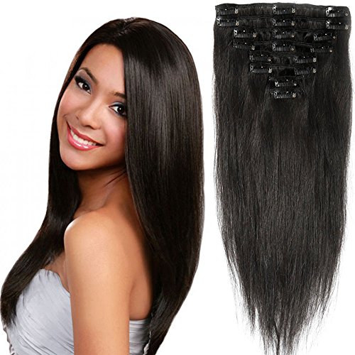 Standard Weft 16 Inch 90g Natural Black Clip in 100% Real Remy Human Hair Extensions 8 Pieces 18 Clips
