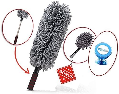 Premium 2 Piece Car Duster Brush Set, Perfect Microfiber Tool for Cleaning Exterior and Interior Without Leaving A Single Scratch, Free Gift: Magnetic Car Mount