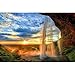 GREAT ART Photo Wallpaper – Waterfall – Picture Decoration Sunset on Island Seljalandsfoss Nature Landscape Romantic Valley Dusk River Cascade Image Decor Wall Mural (82.7x55.1in - 210x140cm)