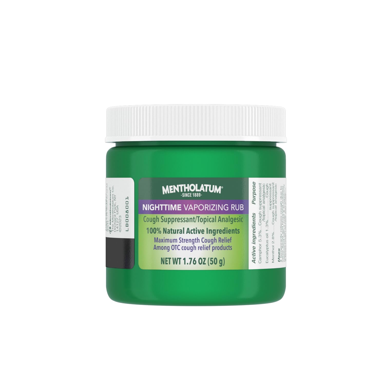Mentholatum Nighttime Vaporizing Rub, Lavender Scent, Maximum Strength Cough Suppressant, Topical Chest Rub & Analgesic Ointment, Soothing Vapors Relieve Aches & Pains Due to Cold & Cough, 1.76 oz