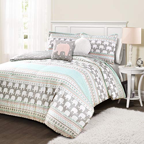 Lush Decor Elephant Stripe Reversible Quilt Queen Size 4 Piece Set Full/Queen T…