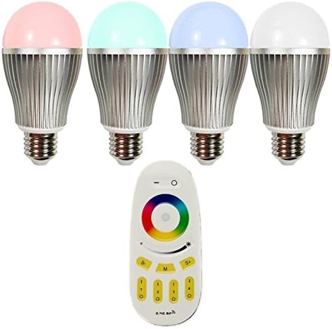 Hotenda Wireless E27 9W LED RGB + White Bulb Lamp + 4-Zone RF Remote Touch Sensitive Remote Controller - Dimmable Multicolored Color Changing LED Lights