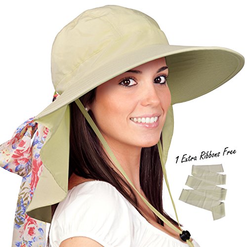 Womens Sun Hats Neck Flap Large Brim UV Protection Foldable Fishing Hiking Cap