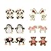 6 Pairs Cute Enamel Unicorn Panda Penguins Deer Elephants Bears Stud Earrings Set for Girls